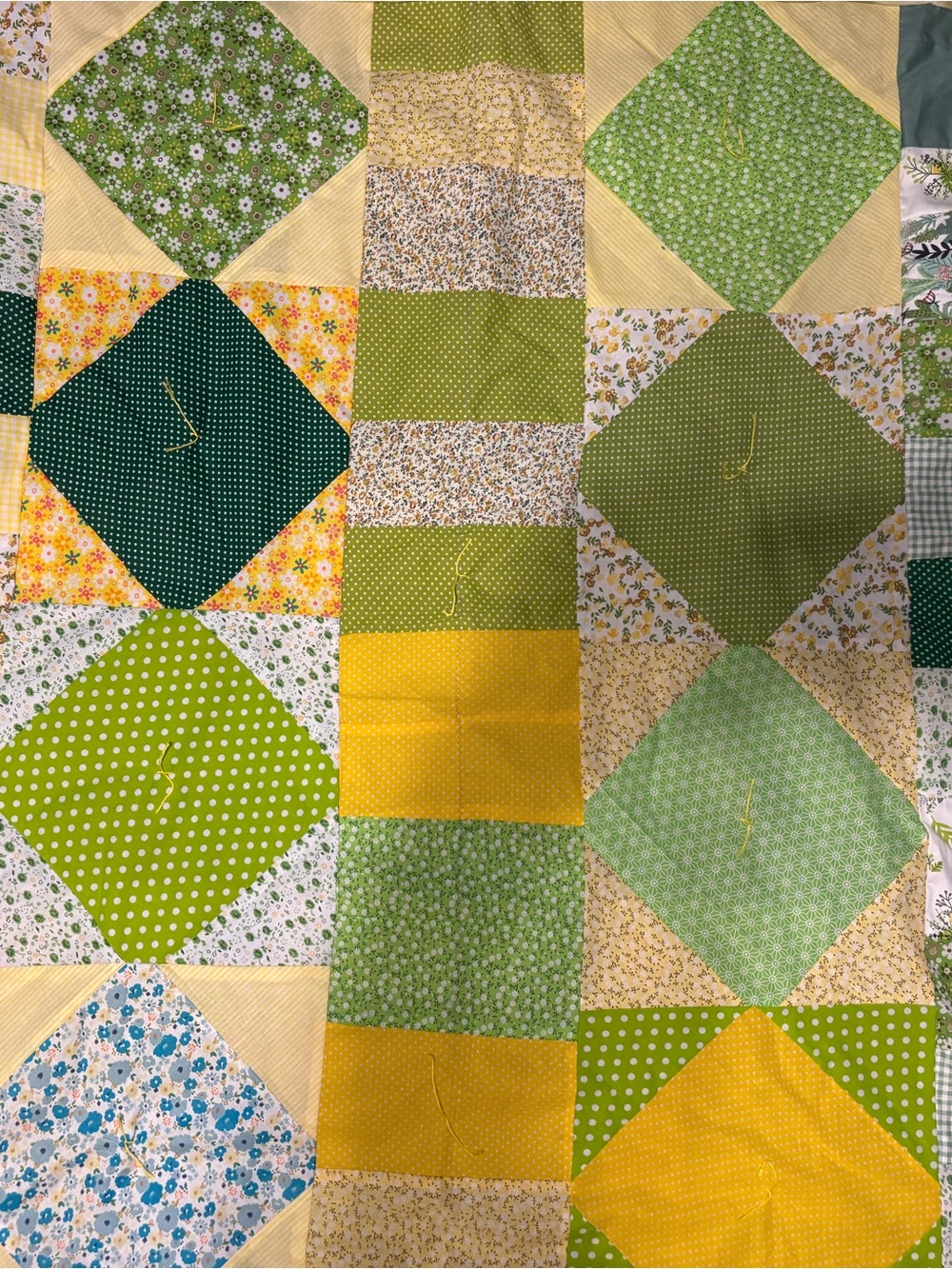 Handmade Patchwork Quilt in Green and Yellow